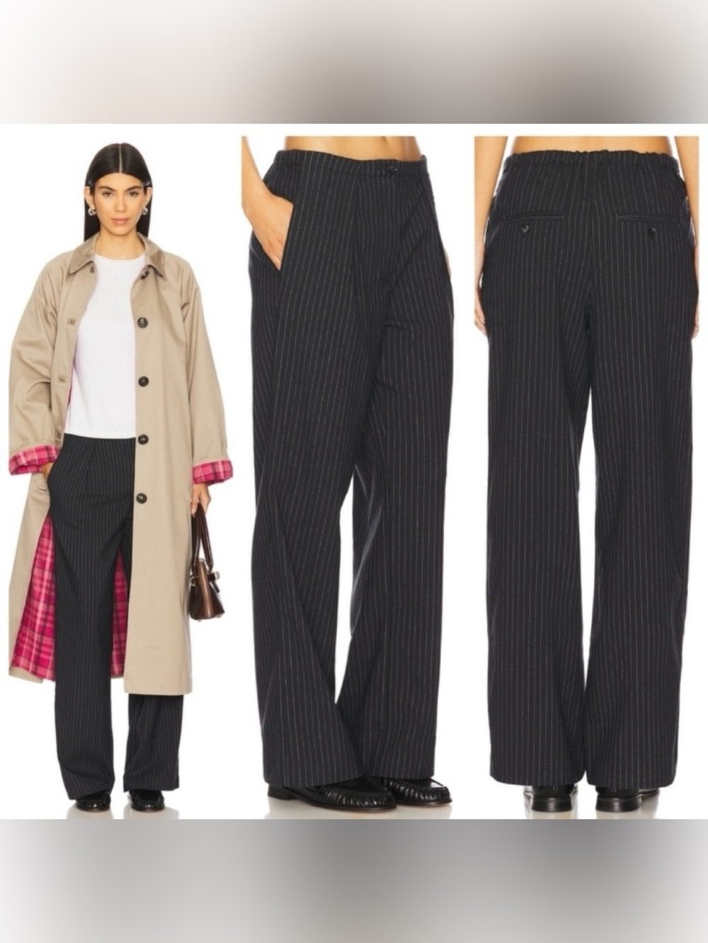Free People Tyler Trouser Pleated Wide Leg Black Combo Pinstripe Size Large